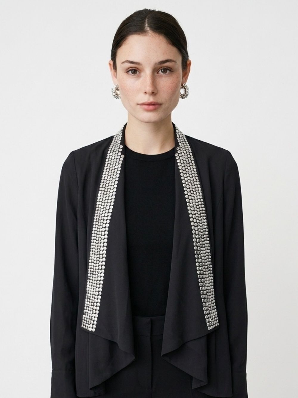 TED BAKER LONDON | Black Silk Silver Studded Open Jacket Women’s Size 0